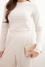Women's viscose set with a blouse and wide-leg trousers light beige