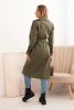 Women's waist-tied coat with a collar khaki