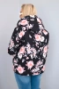 Plus Size women's spring quilted jacket with a hood and floral pattern black