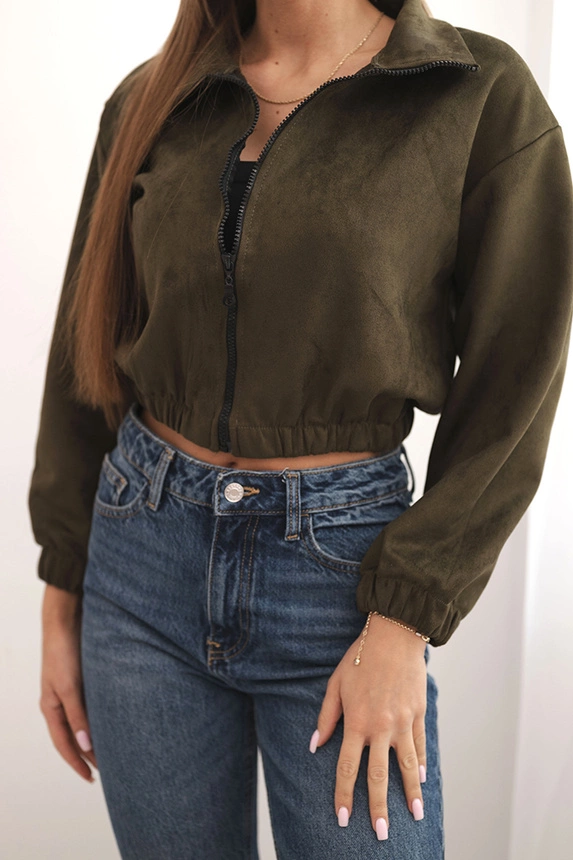 Semišová mikina na zip khaki