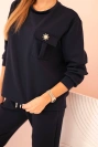 Women's set buttercream sweatshirt and pants with elastic navy blue