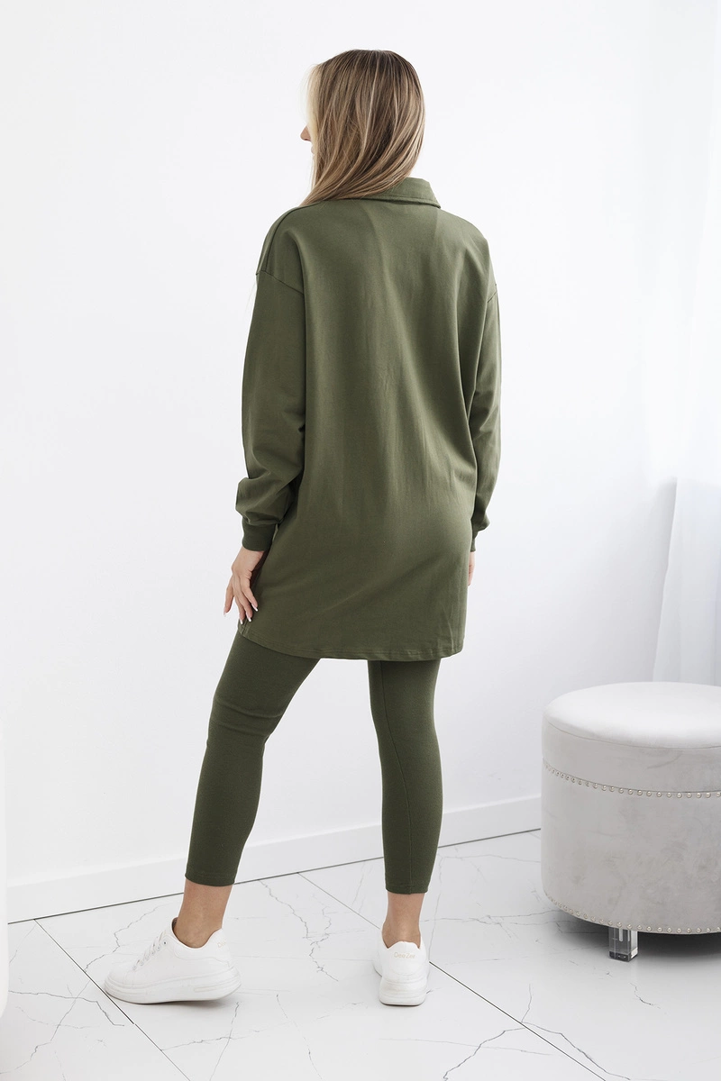 Komplet 3-częściowy bluza, top i legginsy khaki zdjęcie 4