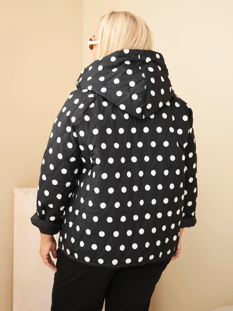 Plus Size women's jacket with polka dots and hood black