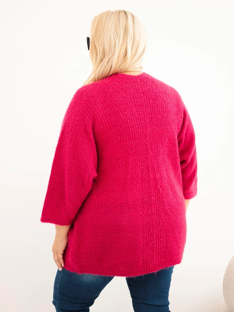Women's Plus Size Sweater with pockets without closure fuchsia