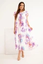Women's viscose floral dress with short sleeves and pockets purple