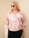 Women's cotton Plus Size blouse with print and U-neck dark powder pink