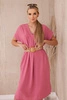 Dress with a decorative belt dark pink