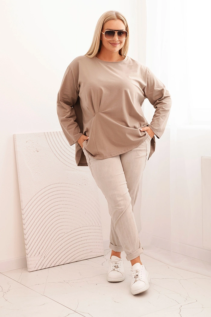 Dámska blúzka Plus Size z bavlnou s vreckom a zrolovaným rukávom kiwi