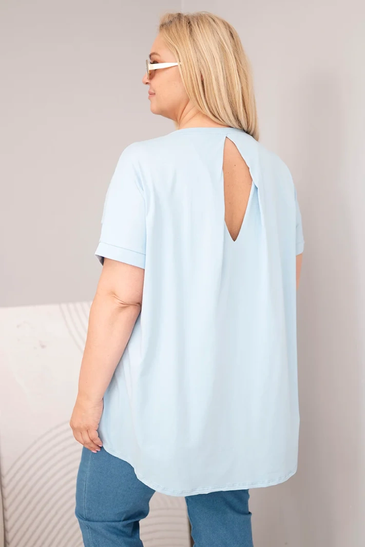 Dámska Plus Size bavlnená blúzka s krátkym rukávom modrá