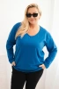 Dámská blůza Plus Size s výstřihem do V a dlouhým rukávem chabrová