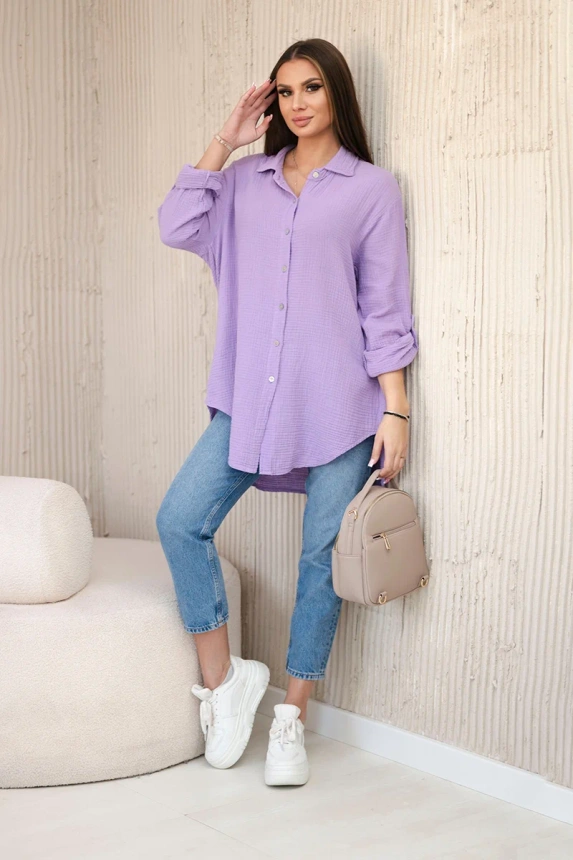 Medvilniniai muslino marškiniai oversize Violetinė