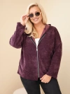 Dámská mikina Plus Size manšestrová s kapucí a zipem oversized tmavě fialová