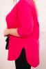 Dámska bavlnená blúzka Plus Size s výstrihom do V a rolovaným rukávom fuksia