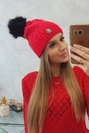 Dámská čepice s bambulí Judith K347 červená