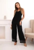 Women's set made of viscose, top with wide straps and wide-leg pants black
