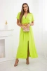 Long dress with a decorative belt neon green