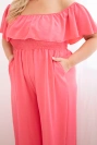 Damen-Plus-Size-Jumpsuit mit Rüsche und kurzen Ärmeln rosa