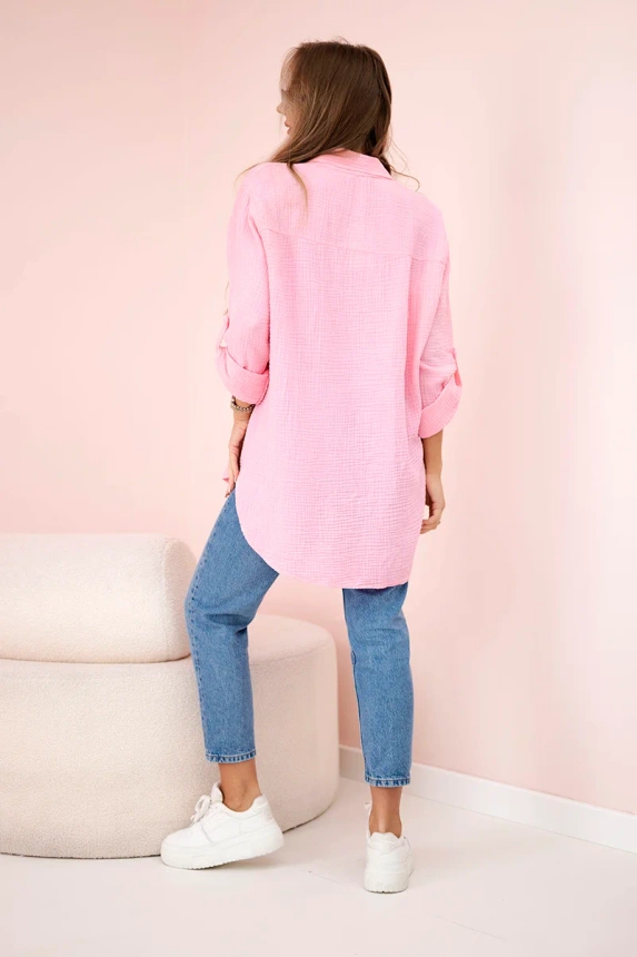 Cotton muslin shirt oversize candy pink