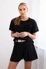 New punto set with decorative flower blouse + shorts black