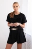 Новый комплект пунто с декоративным цветком блузка + шорты чёрный