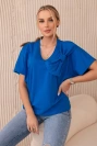 Baumwollbluse mit dekorativer Schleife kornblumenblau