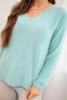 Women's sweater made of soft knit with a V-neck mint