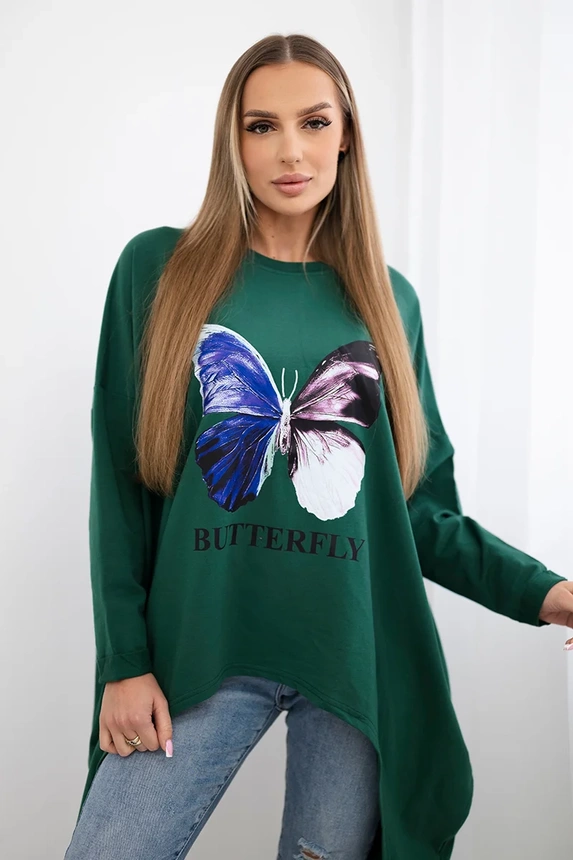 Oversize halenka s potiskem tmavě zelená