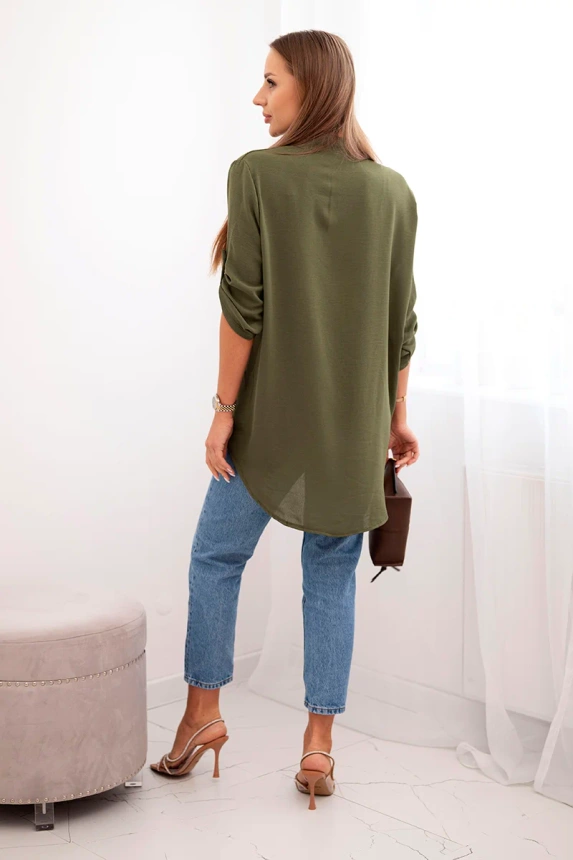 Blouse with a longer back khaki