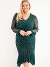 Sukienka damska Plus Size z dodatkiem wiskozy z marszczeniami zielona