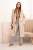 Women's eco-leather trench coat with a classic collar and a tied belt beige
