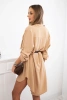 Dress with longer back and belt light camel