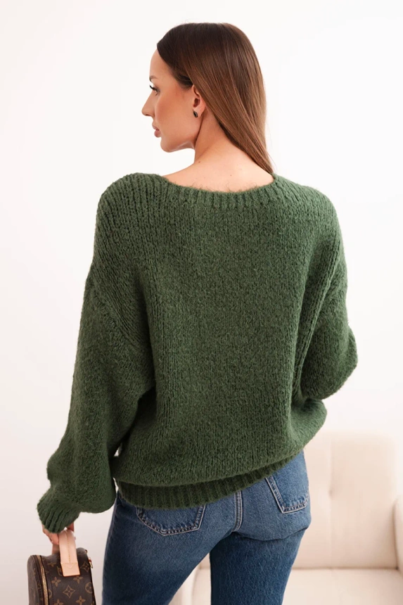 Damenpullover aus Wolle mit grober Strickart und langen Ärmeln, khaki