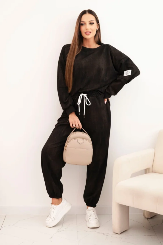 Women's oversized tracksuit set made of viscose with a washed effect black