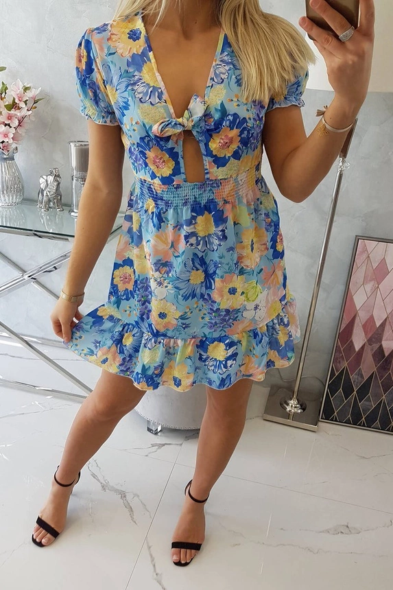 Floral V-neck dress blue