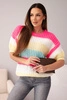 Women's sweater with openwork in colorful stripes with short sleeves neon pink
