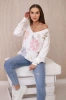 Sweater blouse with colorful flowers pink+grey