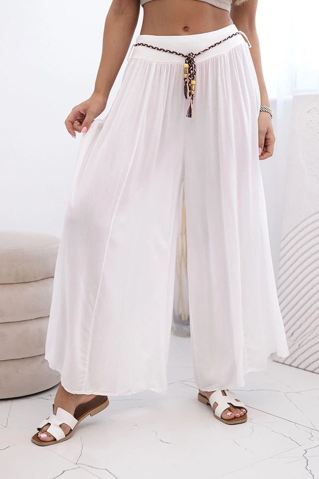 Spodnie damskie z wiskozy z szeroką nogawką białe