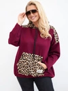 Women's Plus Size viscose hoodie with leopard print inserts plum