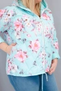 Kurtka damska wiosenna pikowana Plus Size z kapturem i kwiatowym wzorem miętowa