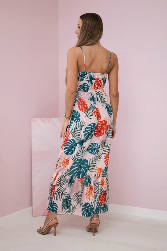 Dress with a leaf motif powdered pink