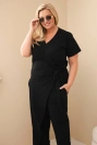 Dámský bavlněný overal Plus Size se zavazováním v pase černý