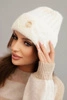 Women's ribbed viscose cap fluffy with decorative metal button ecru