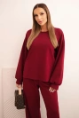 Women's cotton set with wide legs and long-sleeve sweatshirt burgundy