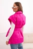 Women's quilted vest with a belt and wide collar pink