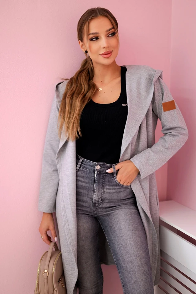 Narzutka długa z kapturem szara