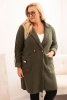Dámsky kabát Plus Size z umelého baranka s vreckami khaki