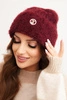 Women's ribbed fluffy viscose hat with decorative metal button burgundy