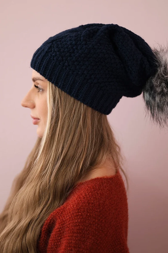 Cap with fleece Sandra K210 navy blue