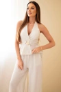 Women's viscose set with tie-front top and wide-leg trousers beige