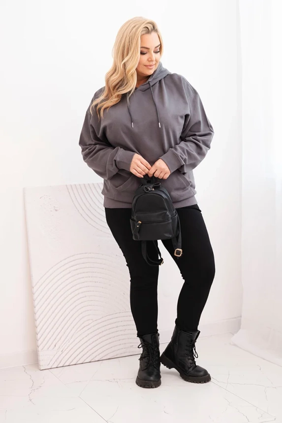Dámska mikina s kapucňou a klokankou Plus Size z bavlny grafitová